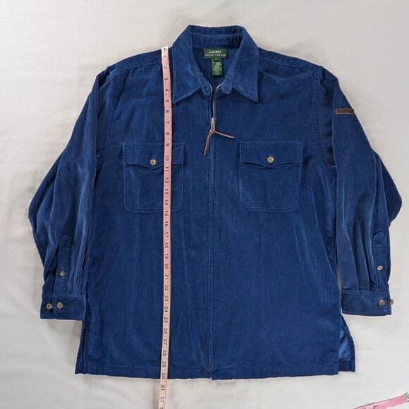 VTG Lauren Ralph Lauren Rich Blue Corduroy Collared Zip Up Shirt Jacket Shacket - Picture 4 of 6